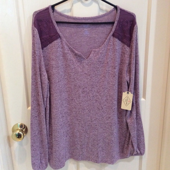 St. John's Bay Tops - NWT St Johns Bay Purple Lace Shoulder Knit Top XL
